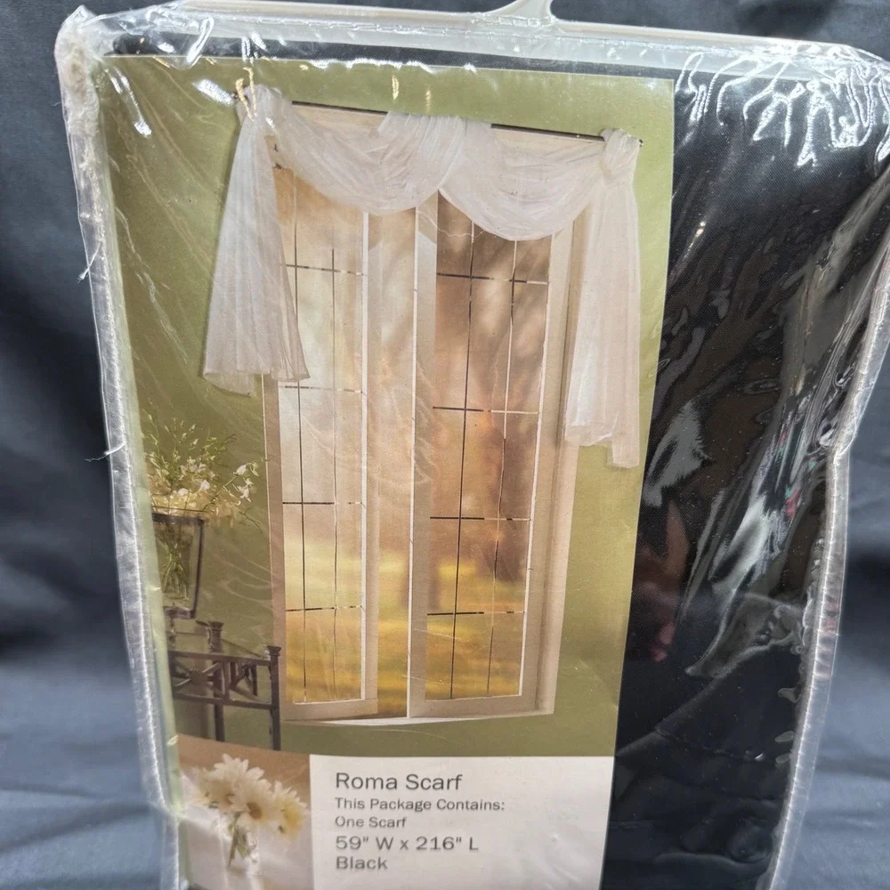 S. Lichtenberg Roma Black Sheer Voile Window Scarf Valance 59 x 216 Curtain New